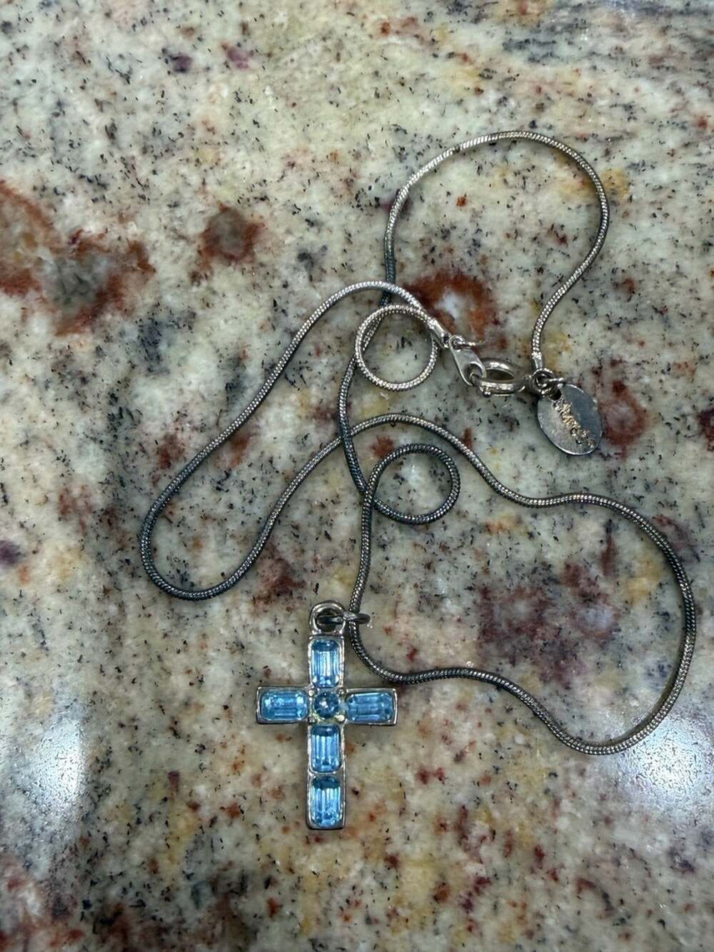 Claire's Blue Stone Cross Necklace
